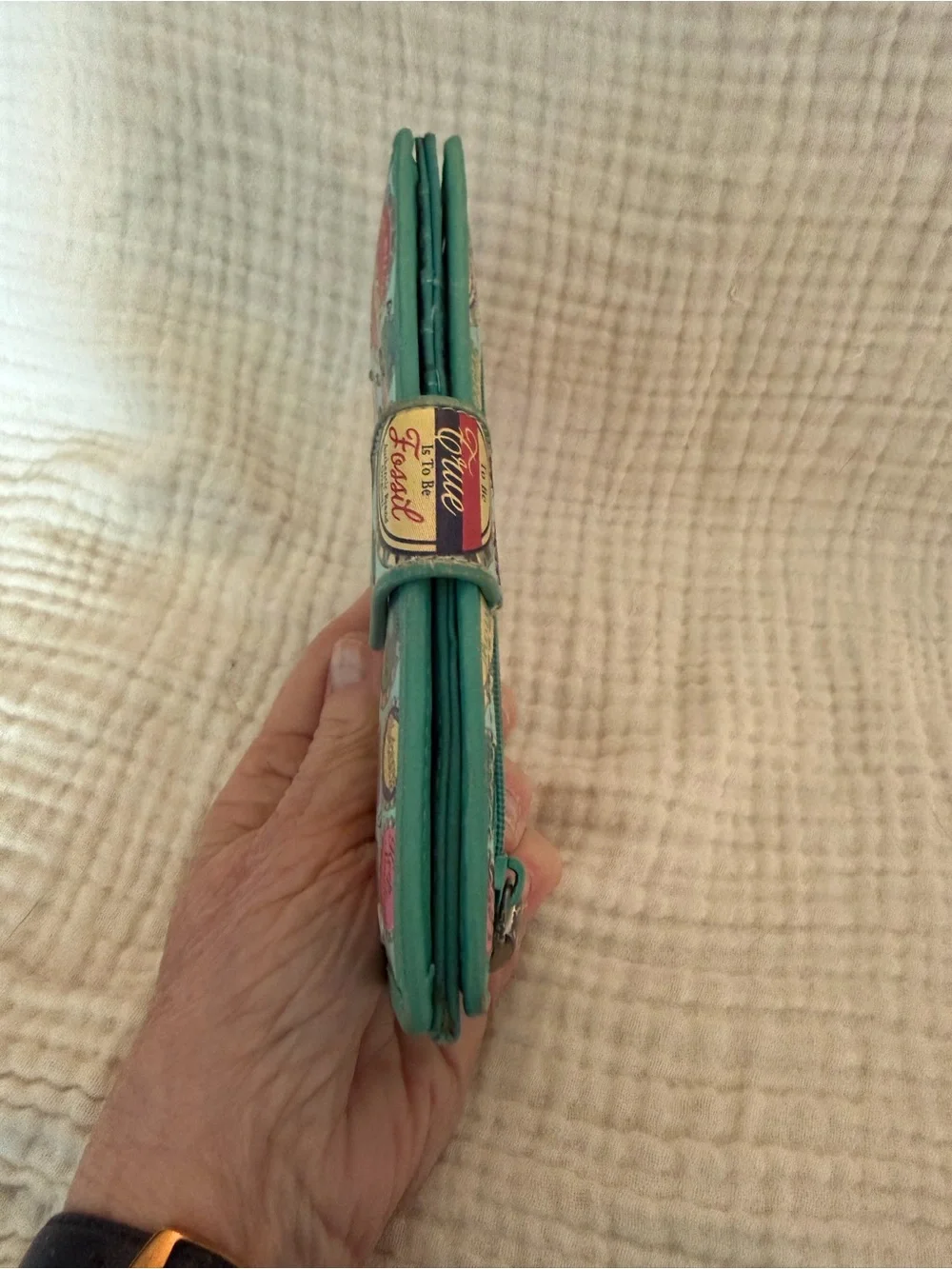 Fossil Turquoise Multicolor Bottle Cap Print Wallet Collectors Item
